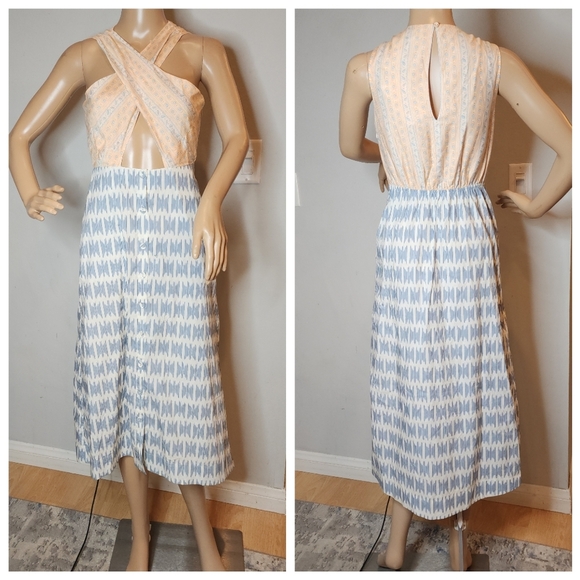 NWT Joie Silk Blend Flippa Midi Dress Criss Cross Front Blue Orange Size 2 - Picture 5 of 16